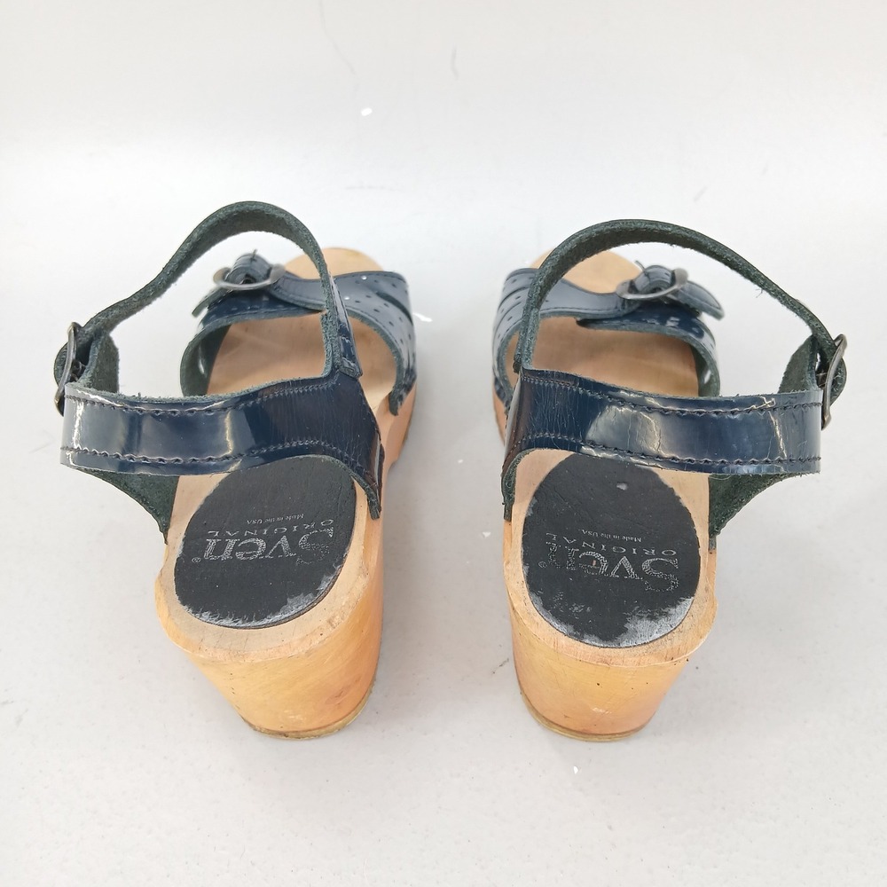 Sven Original Clog Sandals Women EU 36 US 5.5 Blue Patent Leather Wood Platform - Picture 4 of 12